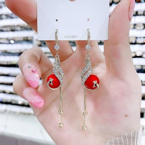 925 silver new style Korean style long tassel ear hook retro earrings