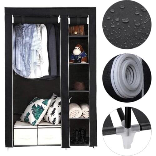 67" Cloth Wardrobe Furniture Storage Cabinet Fabric Closet Folding Non Woven Portable Waterproof Dust-proof Bedroom Cabinet HWC