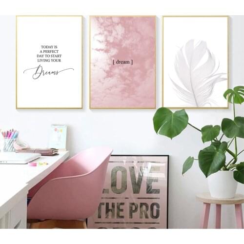 Scandinavian Dream Inspirational Quote Posters and Prints Blush Pink Clouds Photography Wall Art Canvas Painting Bedroom Decor