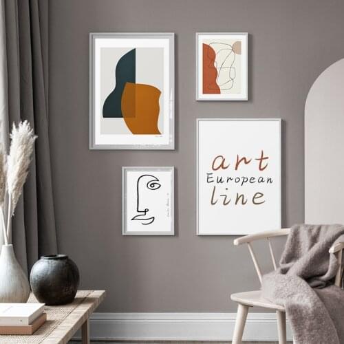 Modern Nordic Style Abstract Line Face Poster Minimalist Canvas Painting Print Wall Art Pictures for Living Room Home Decoration