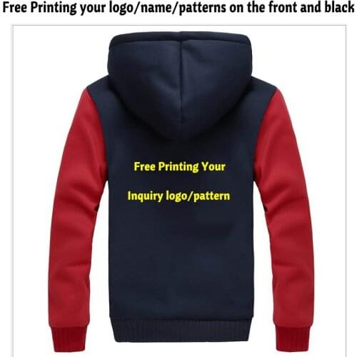 EURO Big Size Men Hoodies Winter Fleece Zipper Hoodies Casual Coat Male Streetwear Hooded Adult Sweatshirts Free Print LOGO