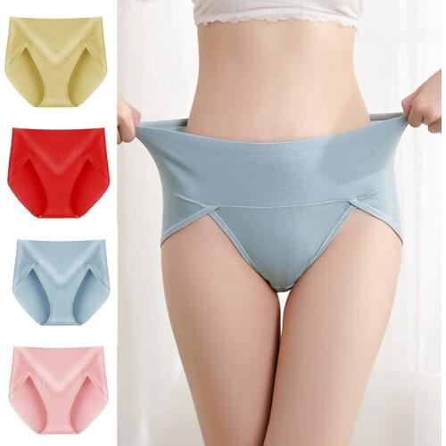 Women High Waist Cotton Underwear Antibacterial Seamless Breathable Tummy Control Panties Girls Body Shaping Briefs Plus Size