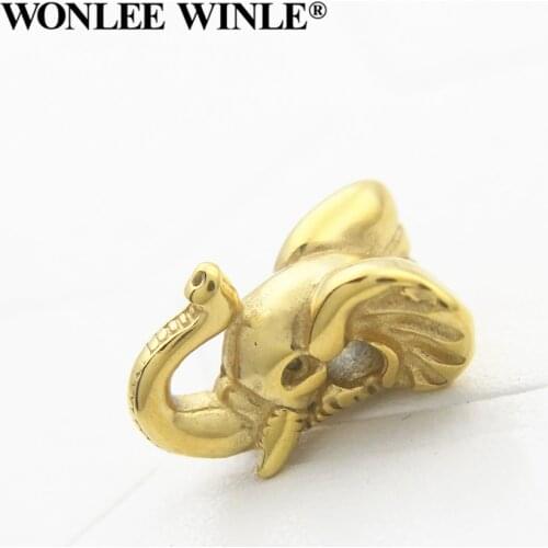 Wonlee Winle 316L Stainless Steel 2mm Hole Gold Elephant Beads For Bracelet Jewelry Making DIY Men&Women