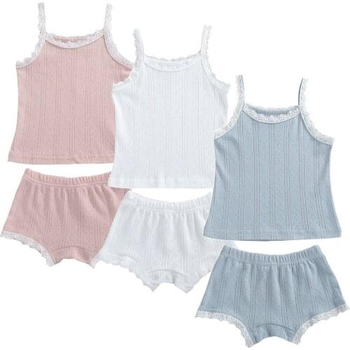 6M-5T Summer Baby Girls Pajamas Sets Homewear Clothing Lace Sleeveless Vest Tops+Shorts Children Comfortable Clothing Sets