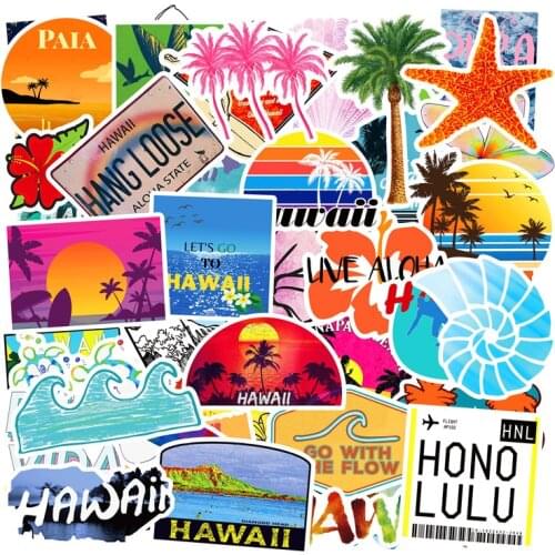 10/50/100pcs Summer Tropical Hawaii Surfing Stickers Vinyl PVC Waterproof Laptop Skateboard Fridge Bike Helmet Kid Toy Sticker