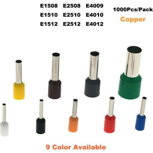 1000Pcs Copper Tube Insulated Cord End Crimp Terminals Electrical Wire Connector E1508~E4012 Cable Ferrules 16-12AWG 1.5-4.0mm2