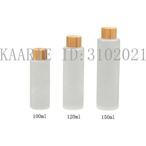 100ml 10pcs Frosted Glass Bottles with Bamboo Screw Lid Bamboo Glass Cosmetic Bottle Lotion Emulsion Essence Oil Toning Lotion