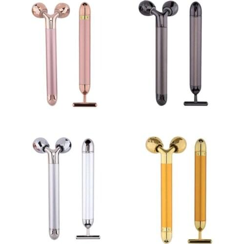 2pcs Face Massager 3D Roller Electric Depuffer Energy Beauty Bar Skin Care U2JD