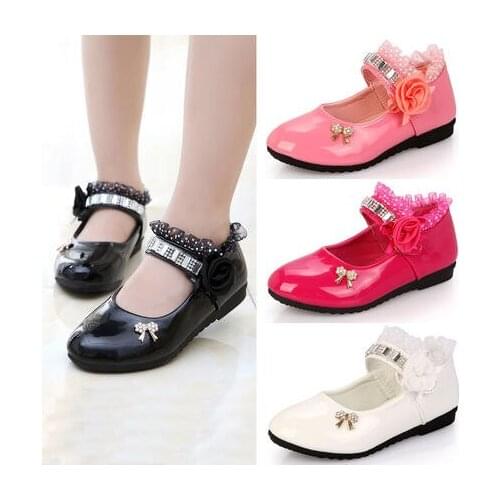 2017HOTFlower Girls Shoes Spring Autumn Princess Lace PU Leather Shoes Cute Bowknot For 3-11 Ages Toddler Shoes EUR21-36