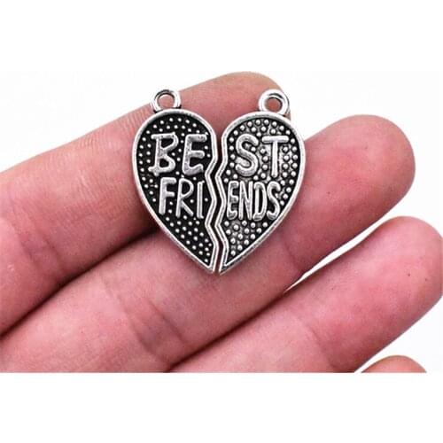 28x26mm 5set/lot Antique Silver Plated Two Half Hearts Pendants Making DIY Handmade Jewelry