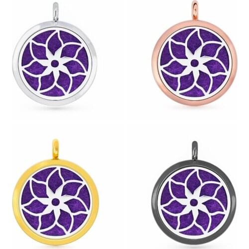 30mm Hollow Gold Lotus Flower Aromatherapy Essential Oil Perfume Diffuser Locket Pendant with 6pcs PadS Fit Necklace key Chains