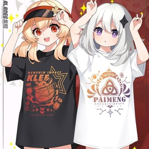 Anime game Genshin Impact COSPLAY T-Shirt KLEE / PAIMON Theme Summer Round Neck Short Sleeves, Cotton Material IN Stock