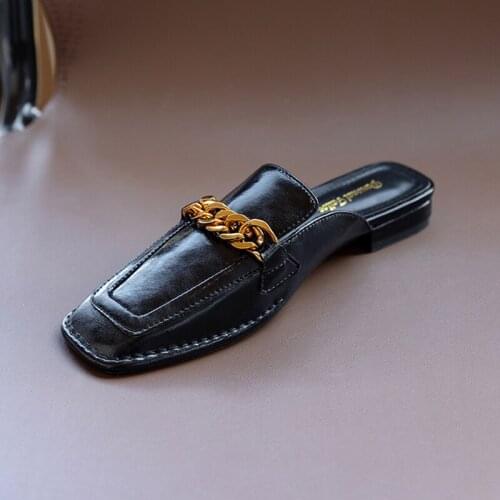 QZYERAI 2021 Summer Women Decoration Shoes Ladies Sandals Women Genuine Leather Solid Slipppers Luxury Brand Designer Shoes