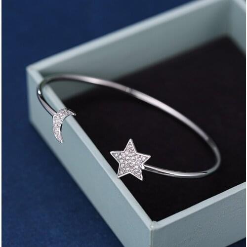 Silver Gold Cuff Bracelet For Women aAdjustable Opening Moon Star Shape Elegant Romantic Jewelry Female Gift Hand Charms