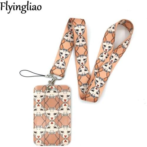 Cartoon Hairless Sphynx Cats Key lanyard Car KeyChain ID Card Pass Gym Mobile Phone Badge Kids Key Ring Holder Decorations