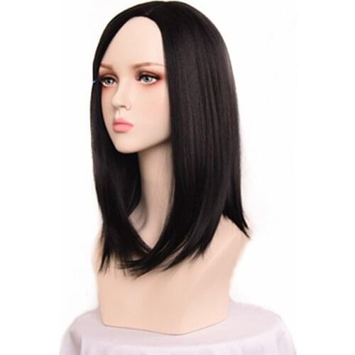 Black Straight Hair Natural Synthetic Wig Heat Ombre Resistant Breathable Daily Party Games Cosplay