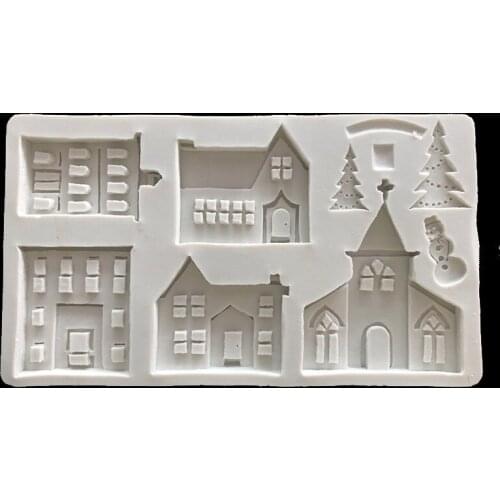 Fondant Mold Christmas Tree Ice and Snow Baking Chocolate Silicone Mold House Castle Cottage Cake Decoration Pottery Clay