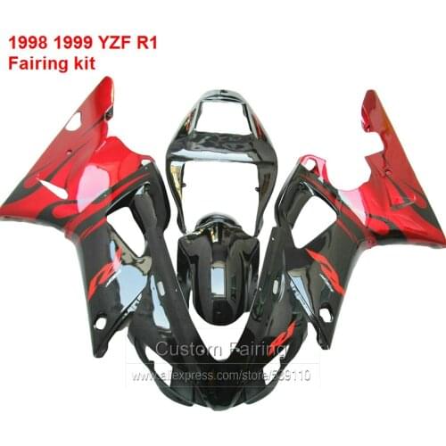 Hot sale Fairing kit For YAMAHA YZF R1 1998 1999 model 98 99 ( red / black flame ) yzfr1 Fairings free custom CN64