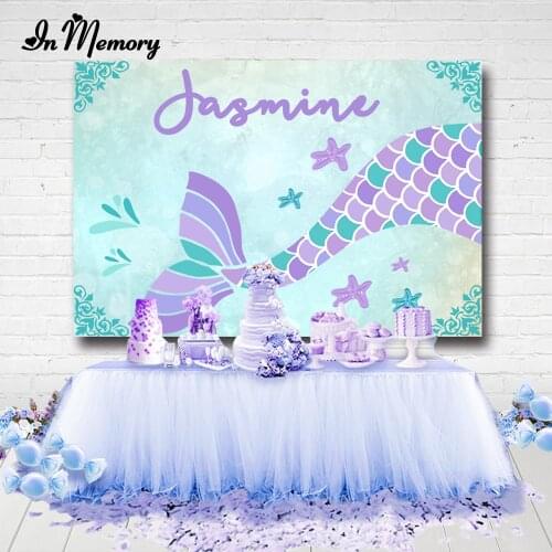 InMemory Beautiful Purple Mint Mermaid Party Backdrops Girls Baby Shower Newborn Birthday Party Photography Background Photocall