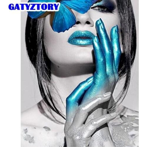 GATYZTORY Painting By Numbers Kits 60x75cm Frame Blue Butterfly Woman Figure Picture By Number Modern Home Living Room Crafts