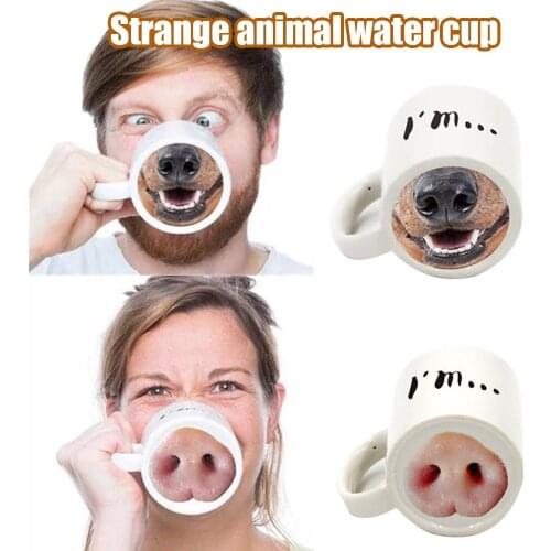 2021 Hot Selling Pig And Dog Ceramic Cup Coffee Mug Pig Nose Spoof Dog Cup Funny Weird Animal Water Cup Tazas Fun Gift