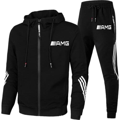 New mens suit AMG Mens Sports Hoodie + Pants Pullover Hoodie Sports Suit Casual Sports Mens Two-Piece Suit, Brand Mens Breat