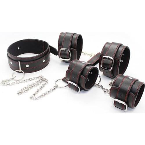 Sex shop sale 2pcs/set leather Handcuffs ankle cuffs Collar for woman bdsm bondage adult sexy sex toys for couples products