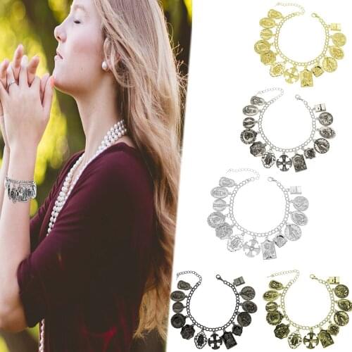 Cross Jesus Chain Love Charms Bracelet Bangle Designer Bracelet For Women Catholic Religious Church Medals Saints PRAY FOR US