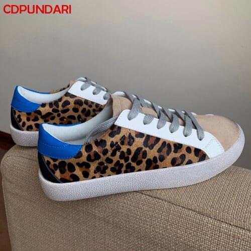 Fashion Lace up Leopord Genuine Leather Flat Platform Sneakers Women Spring Summer Luxury Casual Flats Shoes Skateboard