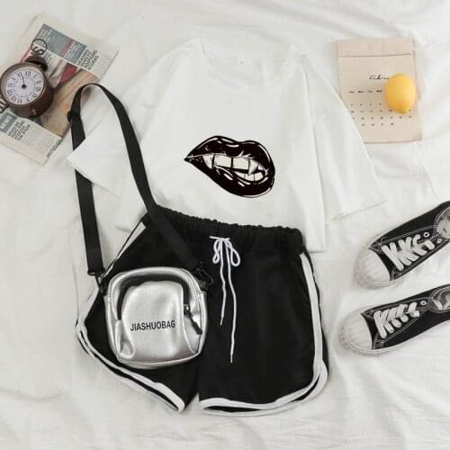 Summer Kpop Pajama Set Retro Pajamas with Shorts Women Black LipsGraphic Nightgown Old Fashioned Sleep Wear Clothes for Women