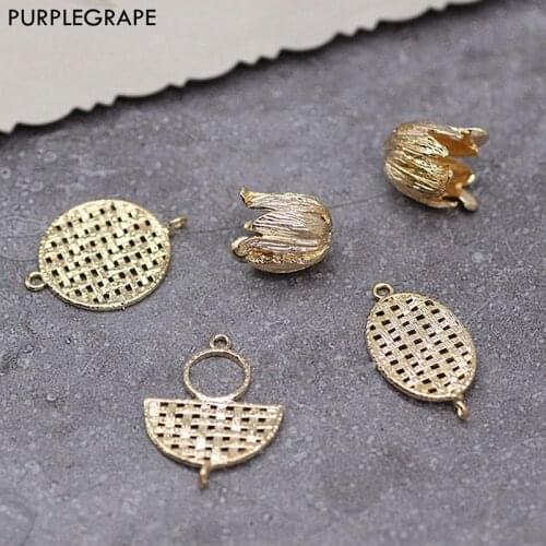Copper Plated Gold Pendant DIY Earrings Jewelry Accessories Material Three-dimensional flower woven mesh Round oval 2pcs