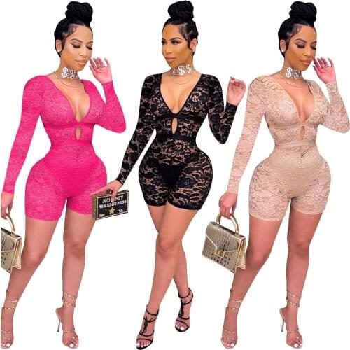 Fashion Women Lace Floral See Though V-neck Tank Bodycon Playsuit Sexy Night Party Club Elastic Romper One Piece Overall Outfits