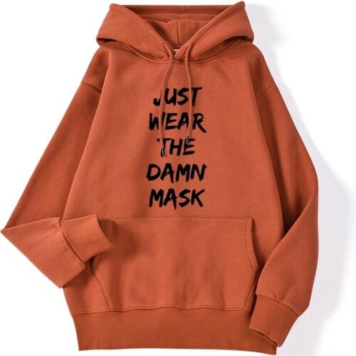 Wear Damn Mask Letter Print Mens Streetwear Funny Pullover Autumn Warm Hoodies Simplicity Crewneck Hoodie Man