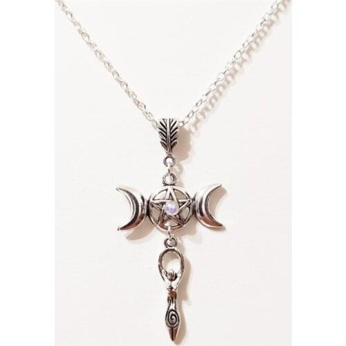Triple Moon Goddess Wiccan Witch Pagan Pentagram Pendant Necklace Gift For Women Best Friends New Fashion Wholesale