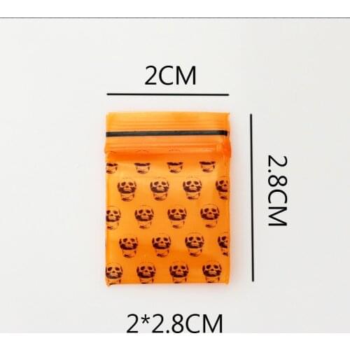 2x2.8cm 100pcs 0.2mm PE Self Sealing Zip Lock bag Plastic Packaging Pouch Orange Skull zipper reclosable packing bag