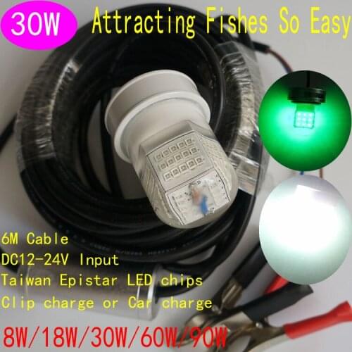 30W LED Light Fishing Lure Attracting Carp Fishing Bait Boat 12V Fake Lure White Green Blue LED Fishing Baits
