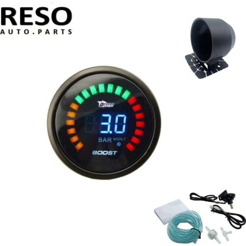 RESO--52mm 0-3 Bar 12V 20LED Turbo Boost Gauge Car Meter with Pod Mount Holder/Universal Single Gauge Cup Car