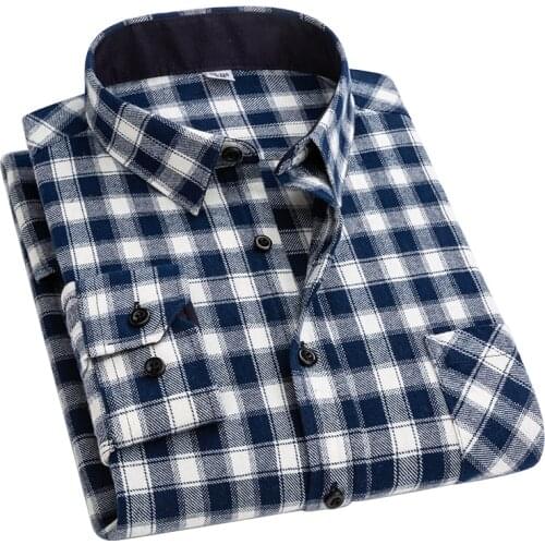 Aoliwen brand Men Oversized 100% cotton flannel plaid long sleeve shirts for men clothing button up shirts 2021 camisa hombre