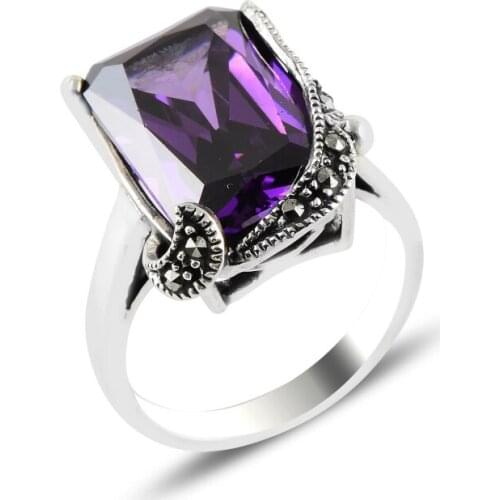 Silver 925 Sterling Marcasite & Zircon Crystal Ring