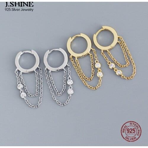 JShine Authentic S925 Sterling Silver INS Geometric Layered Chain Tassel with Cubic Zirconia Drop Earrings Hanging Statement