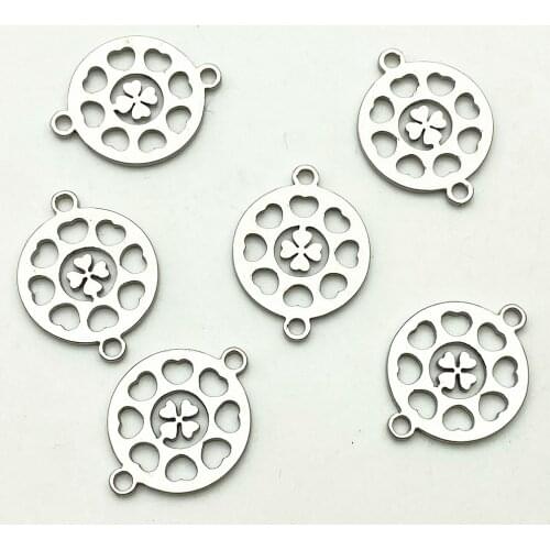 6Pcs 13*17mm Clover Hearts Charm Connectors Stainless Steel Lucky Clovers Pendant Jewelry Handmade Diy Jewelry Making
