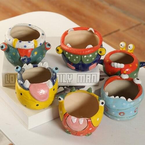 Creative funny flower pot ceramic personality breathable painted little monster succulents cactus potted garden decoration