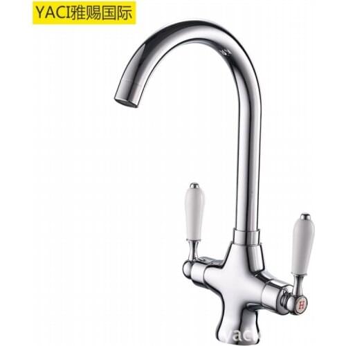 Vidric The new double kitchen hot and cold faucet paint black / white / brushed faucet