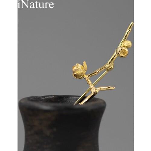 INATURE 925 Sterling Silver Vintage Flower Branch Brooches Pins for Women Wedding Jewelry Accessories