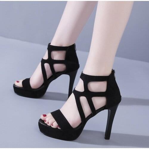 2020Hollow out sandals women platform high heels 11cm shoes woman sexy peep toe pumps women shoes office party heels black