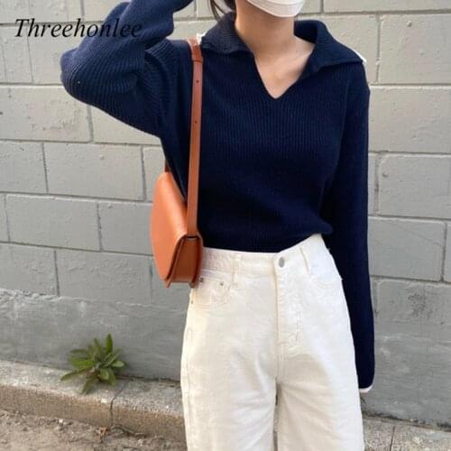 High Quality Korean Femme Tops Women Fashion New Winter Spring Basic Wear Jumpers Solid Knitted Pullovers Short Sweaters