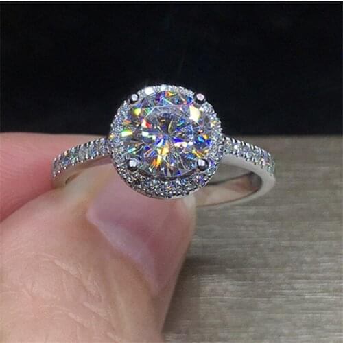 Female Luxury Crystal Stone Ring White Zircon Round Rings For Women Wedding Jewelry Vintage Fashion Silver Color Engagement Ring