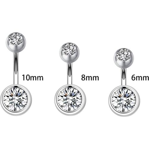 925 Sterling Silver Round Ball CZ Crystal Navel Belly Bar Piercing Ring A1794