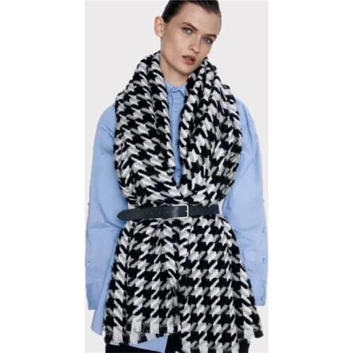 Winter Soft Cashmere Scarf Women Houndstooth Plaid Scarves Shawl Wraps Thicken Warm Unisex Basic Blanket Tassel Pashmina Stoles