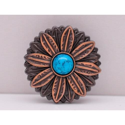 10pcs Retro Copper Leathercraft 3D Sky Bule Turquoise Floral Sewing Button Concho For Garment Snap Clothing Coat Connector